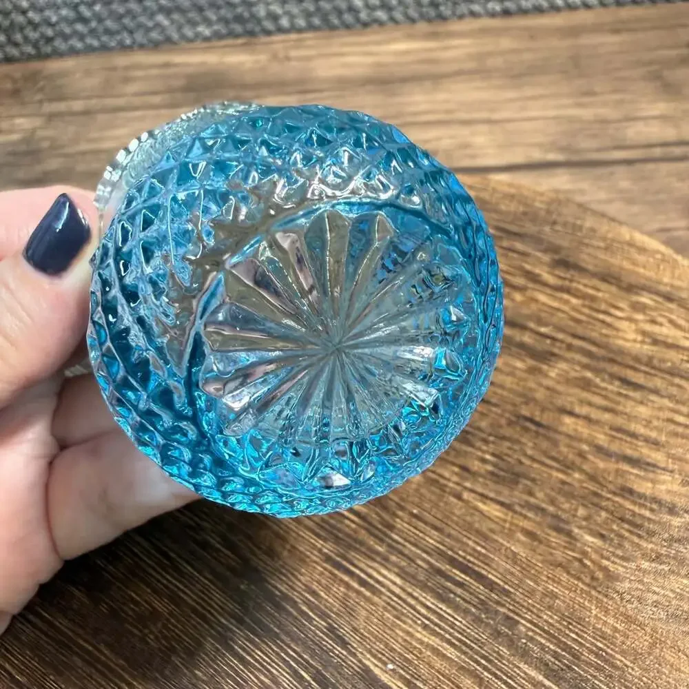 Albert Botson Blue Glass Toothpick Holder Eagles and Stars Pattern GLOWS